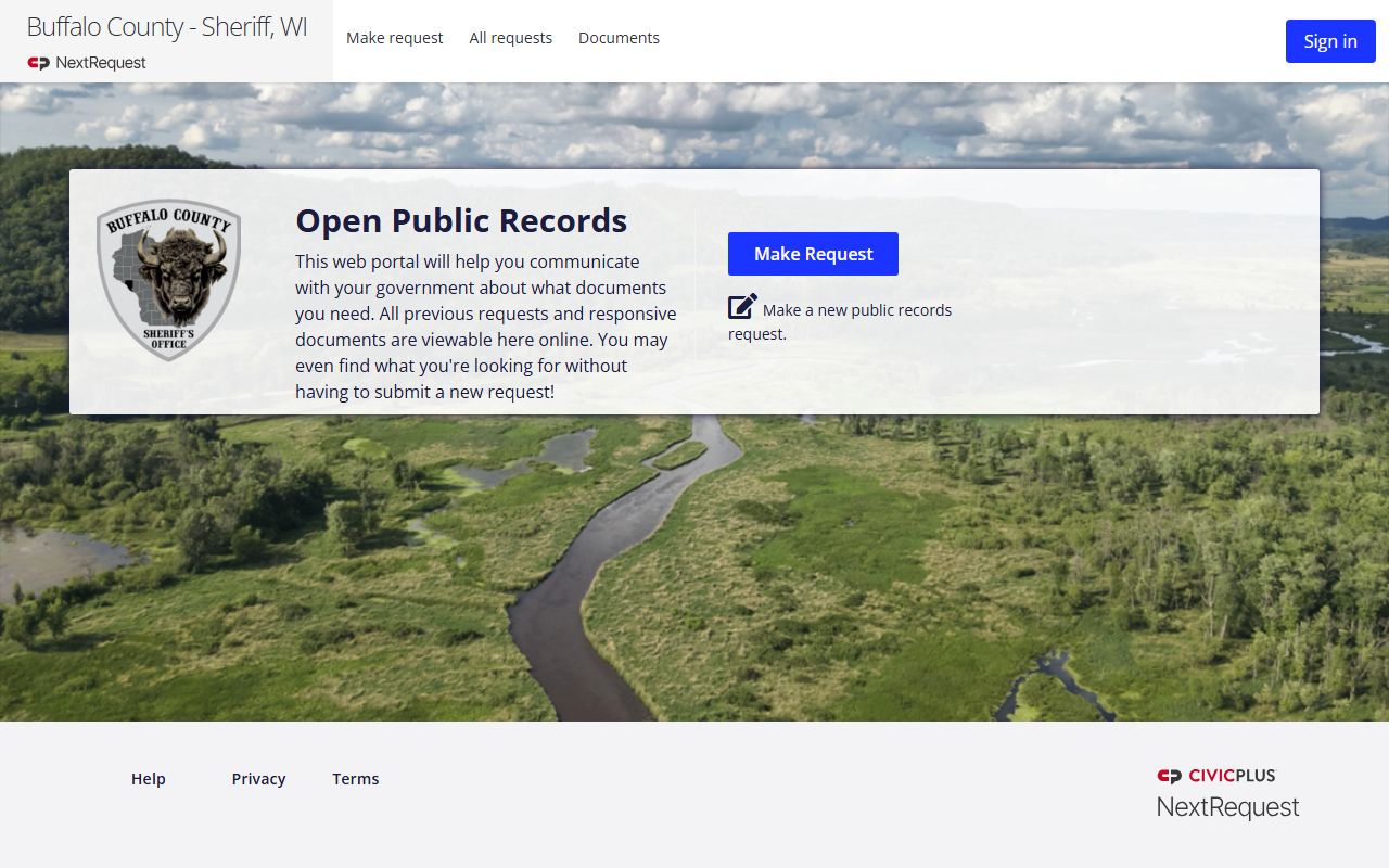 Buffalo County inmate records NextRequest portal for sheriff records requests