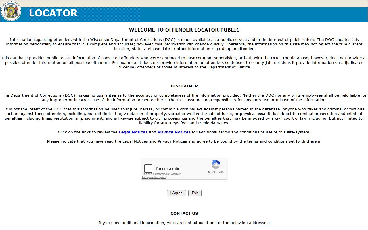 Wisconsin DOC locator for Buffalo County inmate population transfers